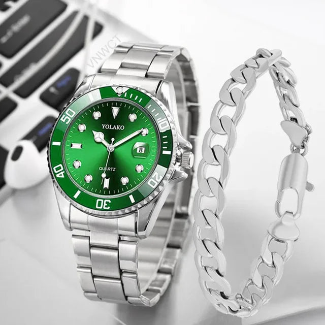 Reloj Submariner Yolako Quartz de acero inoxidable + Consigue una preciosa pulsera como regalo ¡sólo hoy!